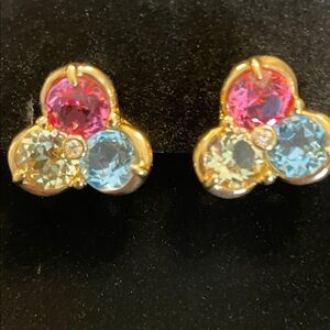 Ivana Trump High Sparkle Tri-Color Gemstone Clip On Earrings